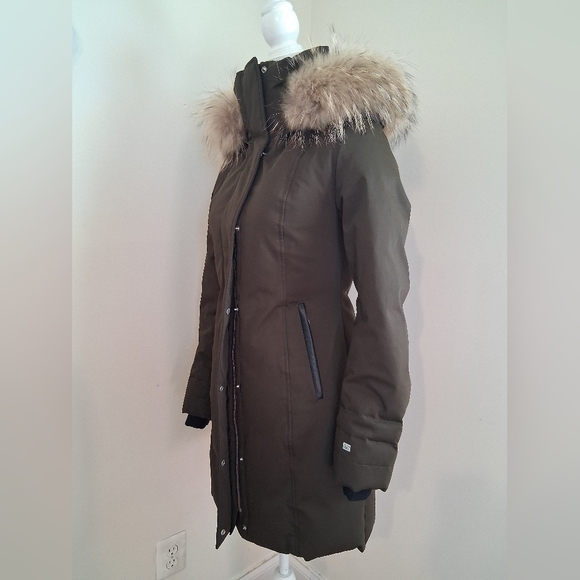 SAOIA & KYO Fur Trim Down Darkgreen Coat Size XS - Picture 3 of 10